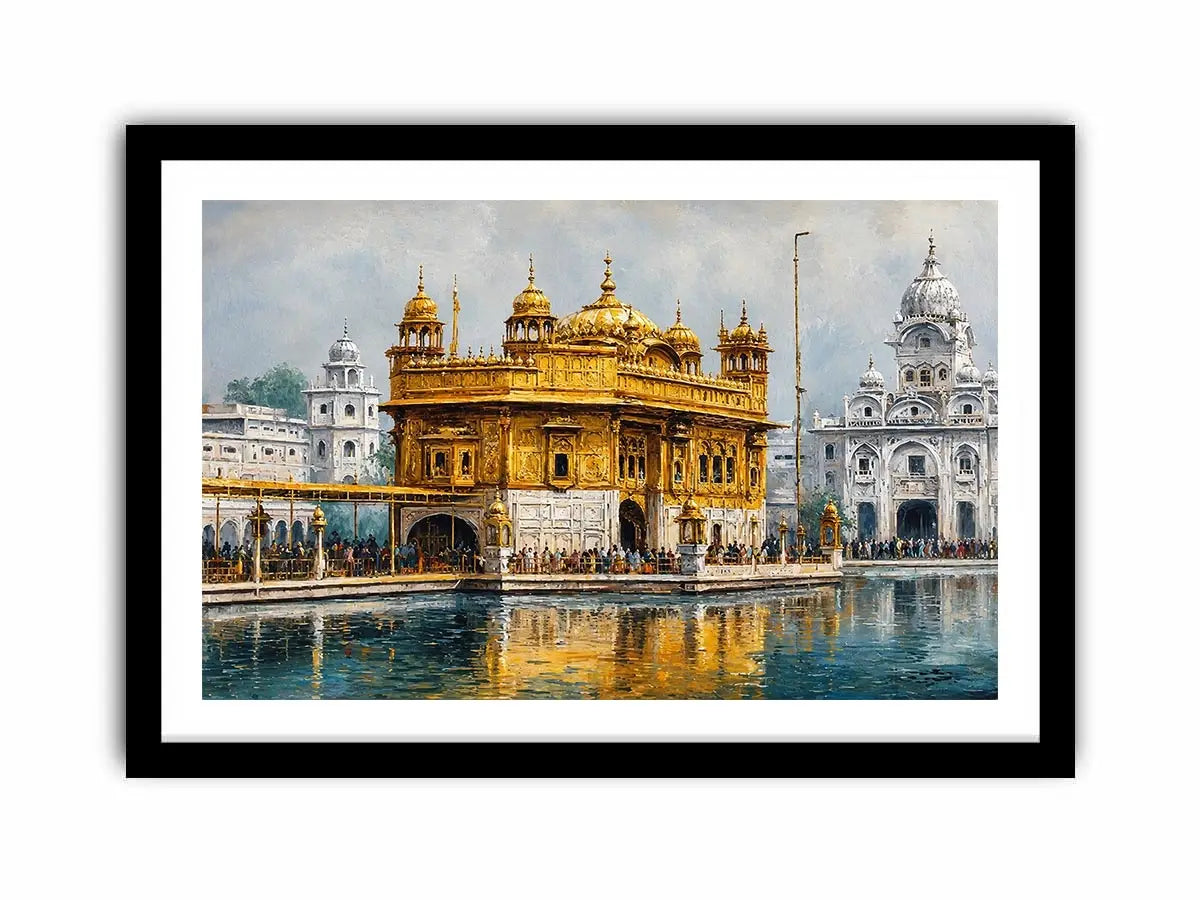 Golden Temple canvas art with serene reflection for spiritual home decor.