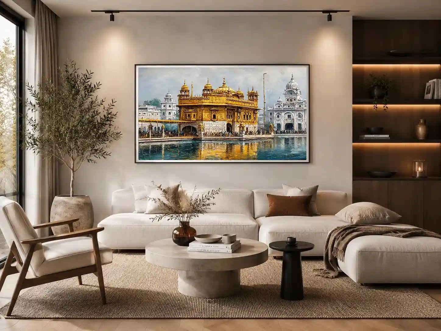 Golden Temple canvas art with serene reflection for spiritual home decor.