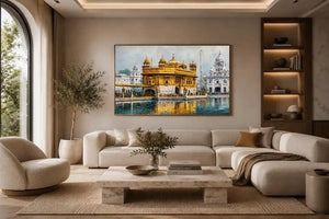 Golden Temple canvas art with serene reflection for spiritual home decor.