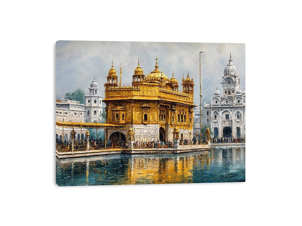 Golden Temple canvas art with serene reflection for spiritual home decor.
