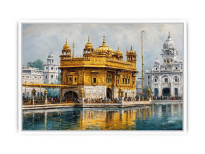 Golden Temple canvas art with serene reflection for spiritual home decor.
