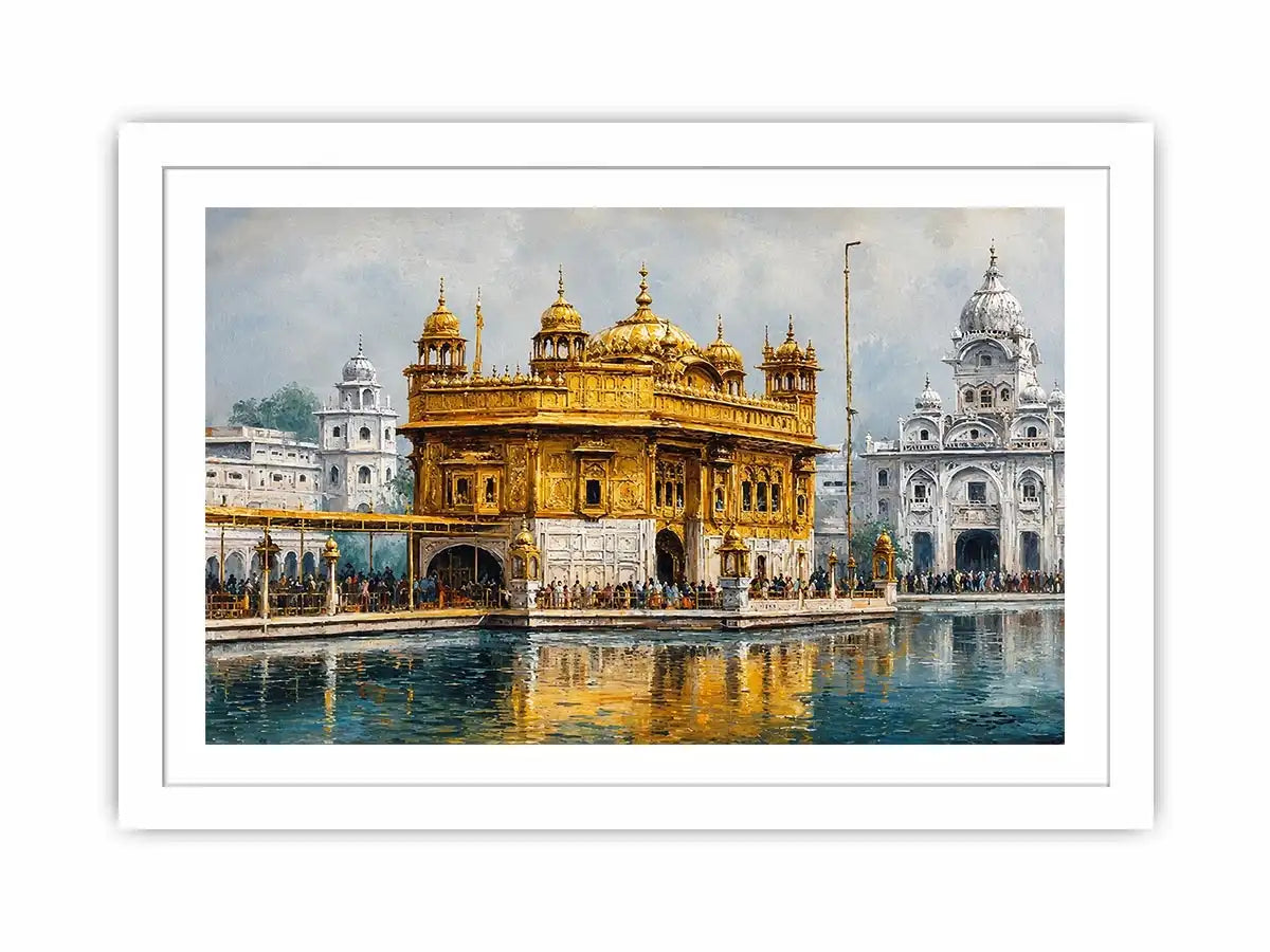 Golden Temple canvas art with serene reflection for spiritual home decor.