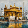Golden Temple canvas art with serene reflection for spiritual home decor.