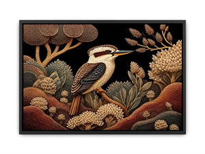 Kookaburra bird canvas print with native botanicals for refined home decor.