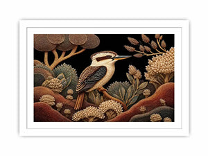 Kookaburra bird canvas print with native botanicals for refined home decor.