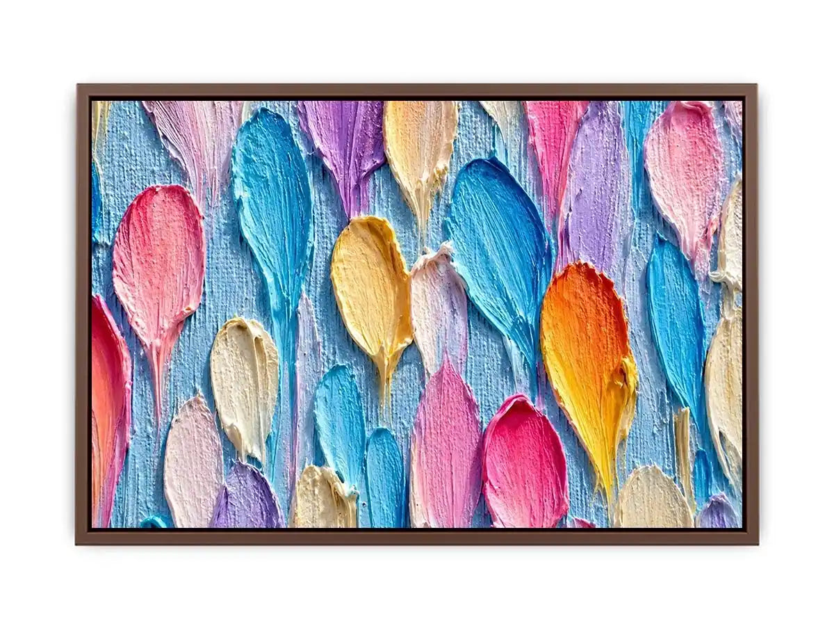 Colorful impasto petal canvas print for bright modern room decor.