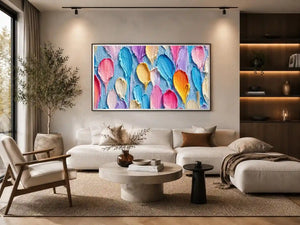 Colorful impasto petal canvas print for bright modern room decor.