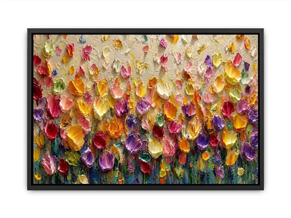Colorful impasto floral canvas art for modern living room decor.