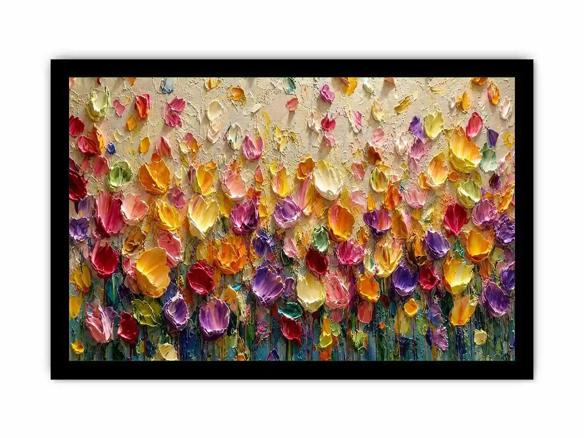 Colorful impasto floral canvas art for modern living room decor.