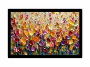 Colorful impasto floral canvas art for modern living room decor.