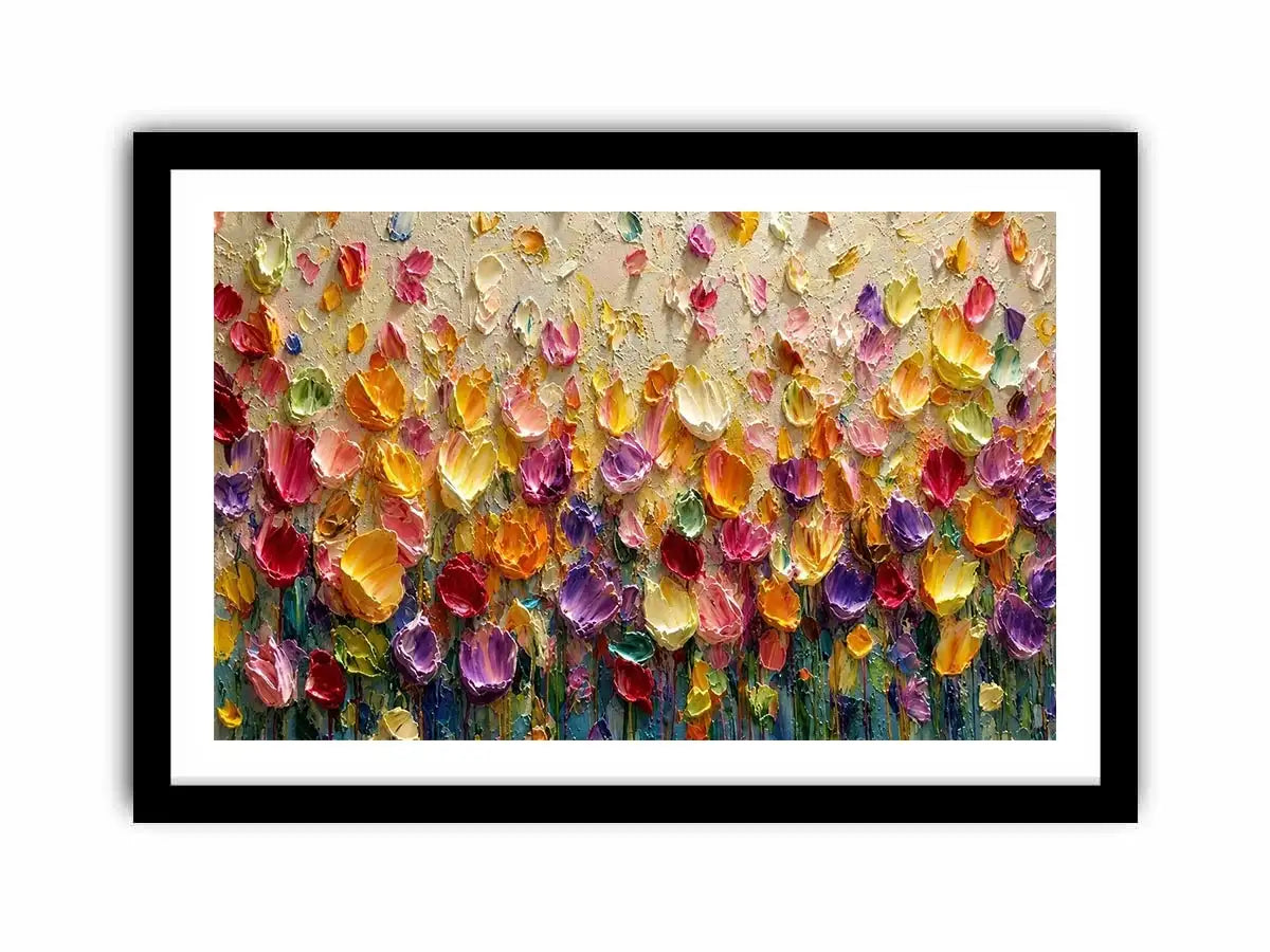 Colorful impasto floral canvas art for modern living room decor.