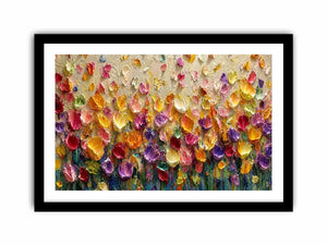 Colorful impasto floral canvas art for modern living room decor.