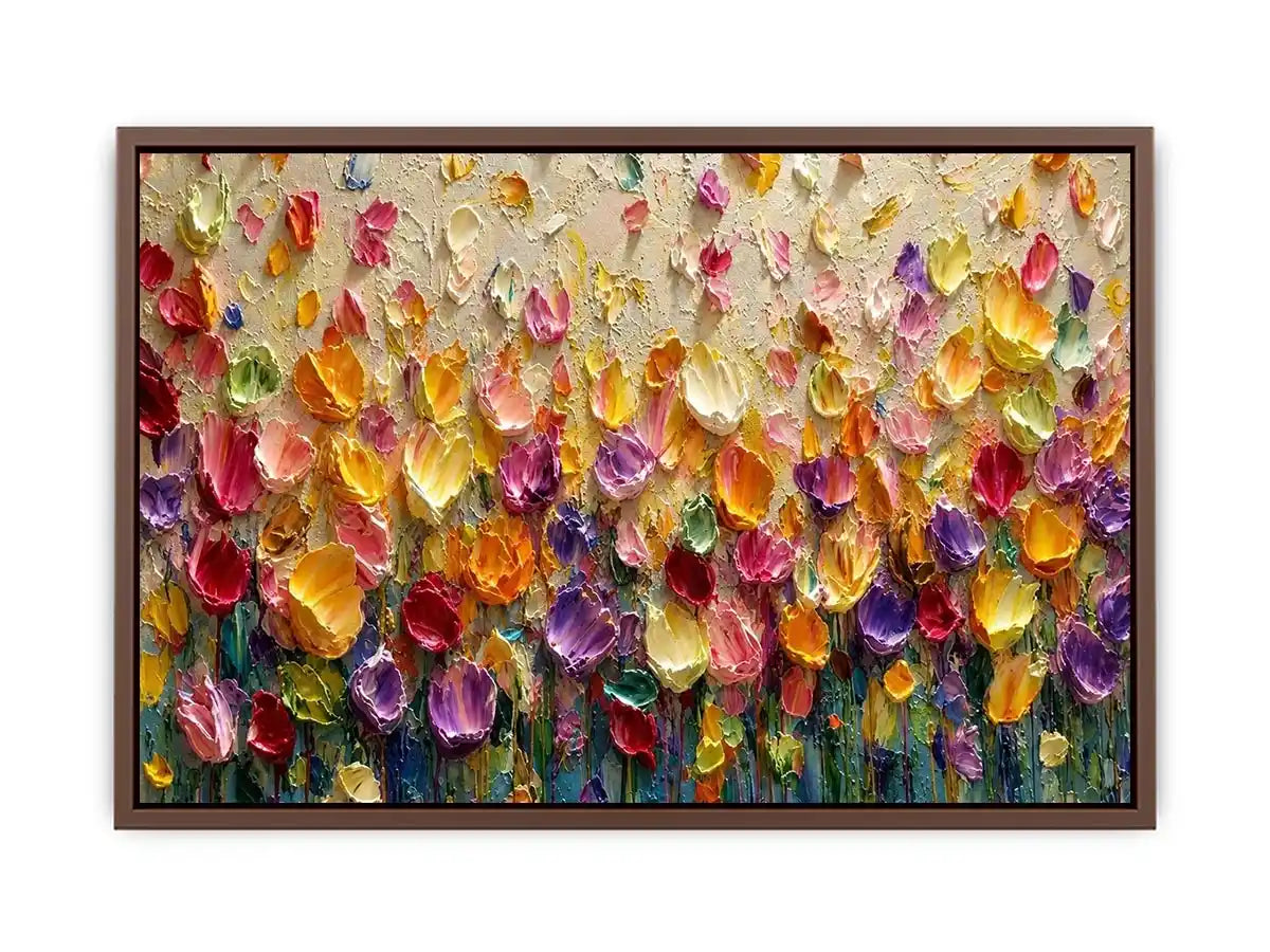 Colorful impasto floral canvas art for modern living room decor.