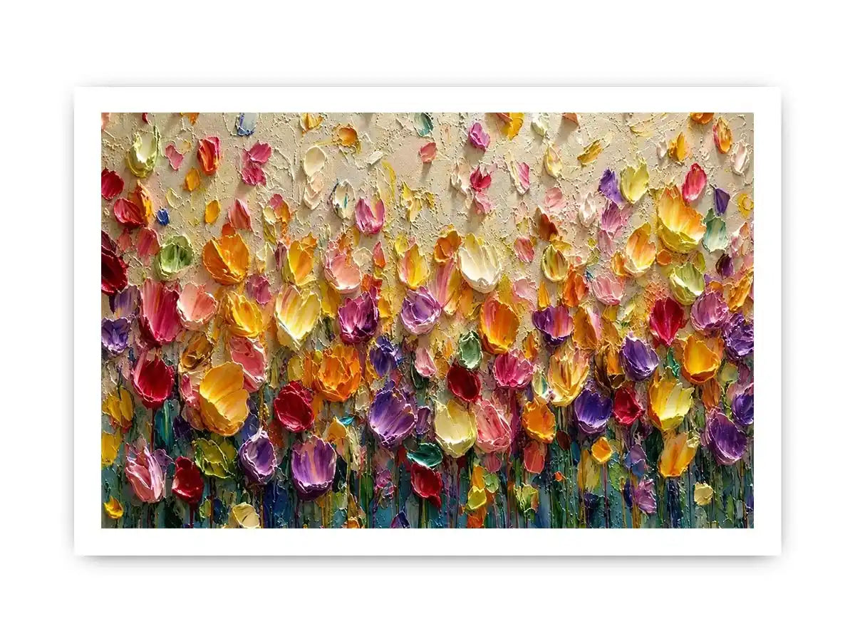 Colorful impasto floral canvas art for modern living room decor.