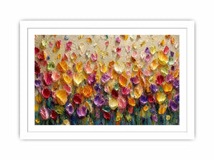 Colorful impasto floral canvas art for modern living room decor.
