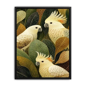 Cockatoo botanical canvas wall art for modern living room decor.