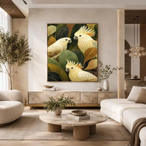 Cockatoo botanical canvas wall art for modern living room decor.