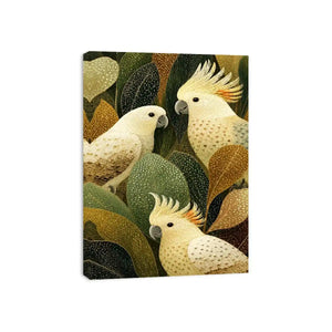 Cockatoo botanical canvas wall art for modern living room decor.