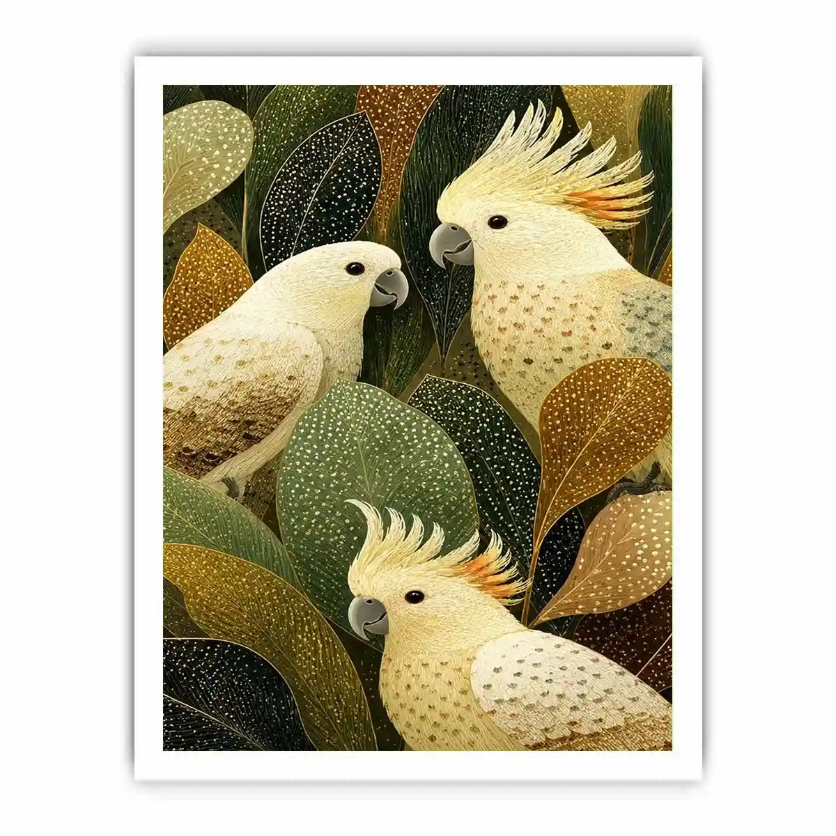 Cockatoo botanical canvas wall art for modern living room decor.
