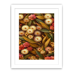 Native wildflower canvas print with gold leaves for elegant bedroom decor.