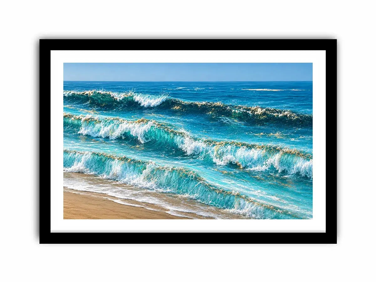 Horizontal ocean wave canvas art for coastal living room decor.