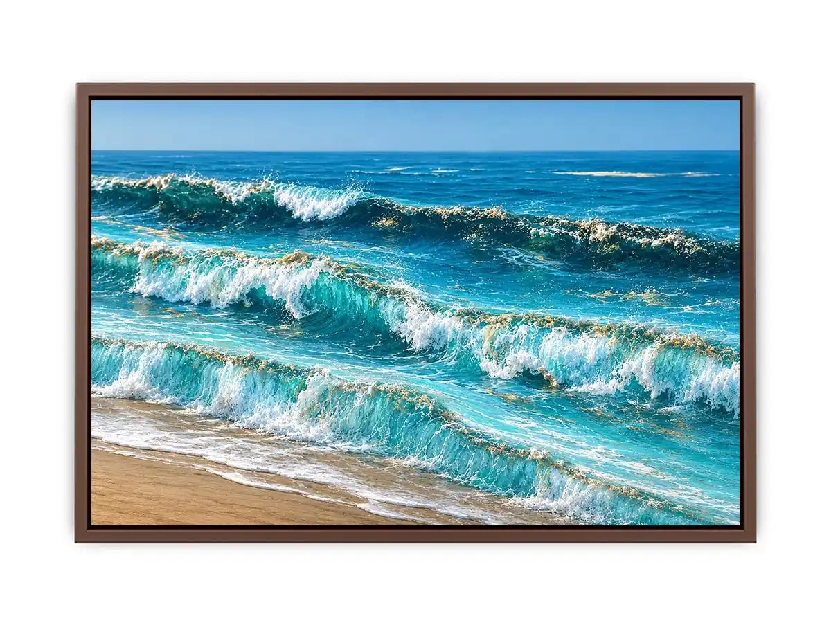 Horizontal ocean wave canvas art for coastal living room decor.