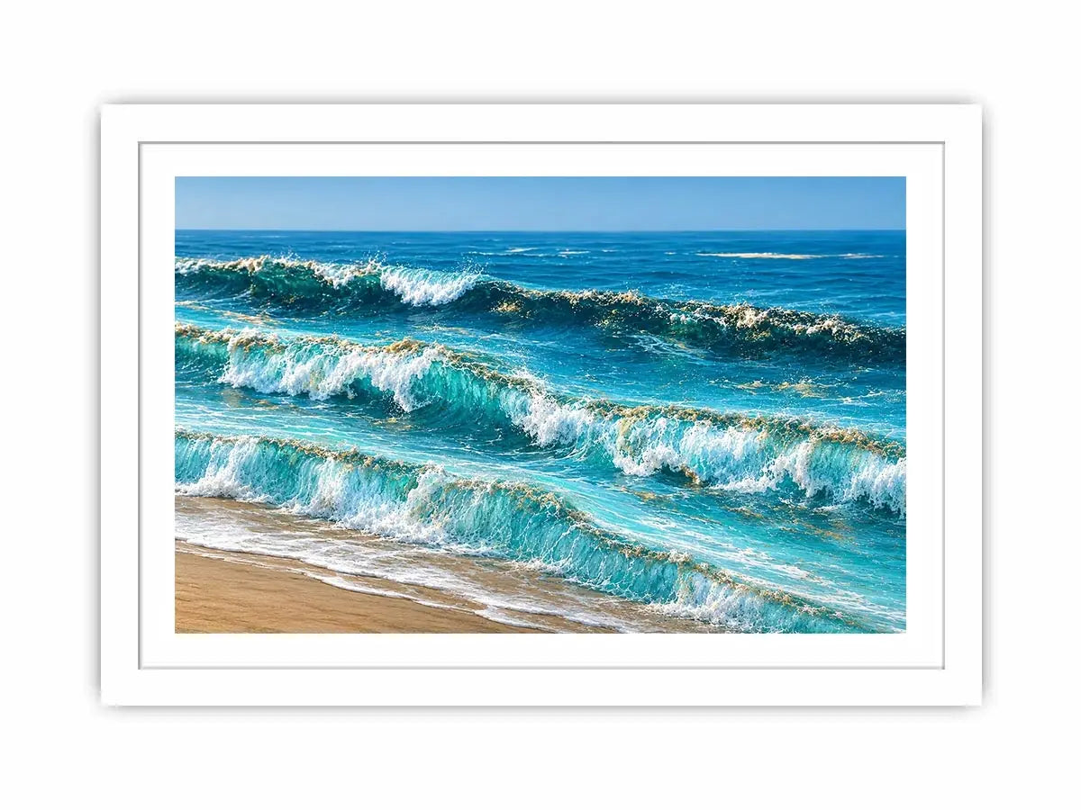 Horizontal ocean wave canvas art for coastal living room decor.