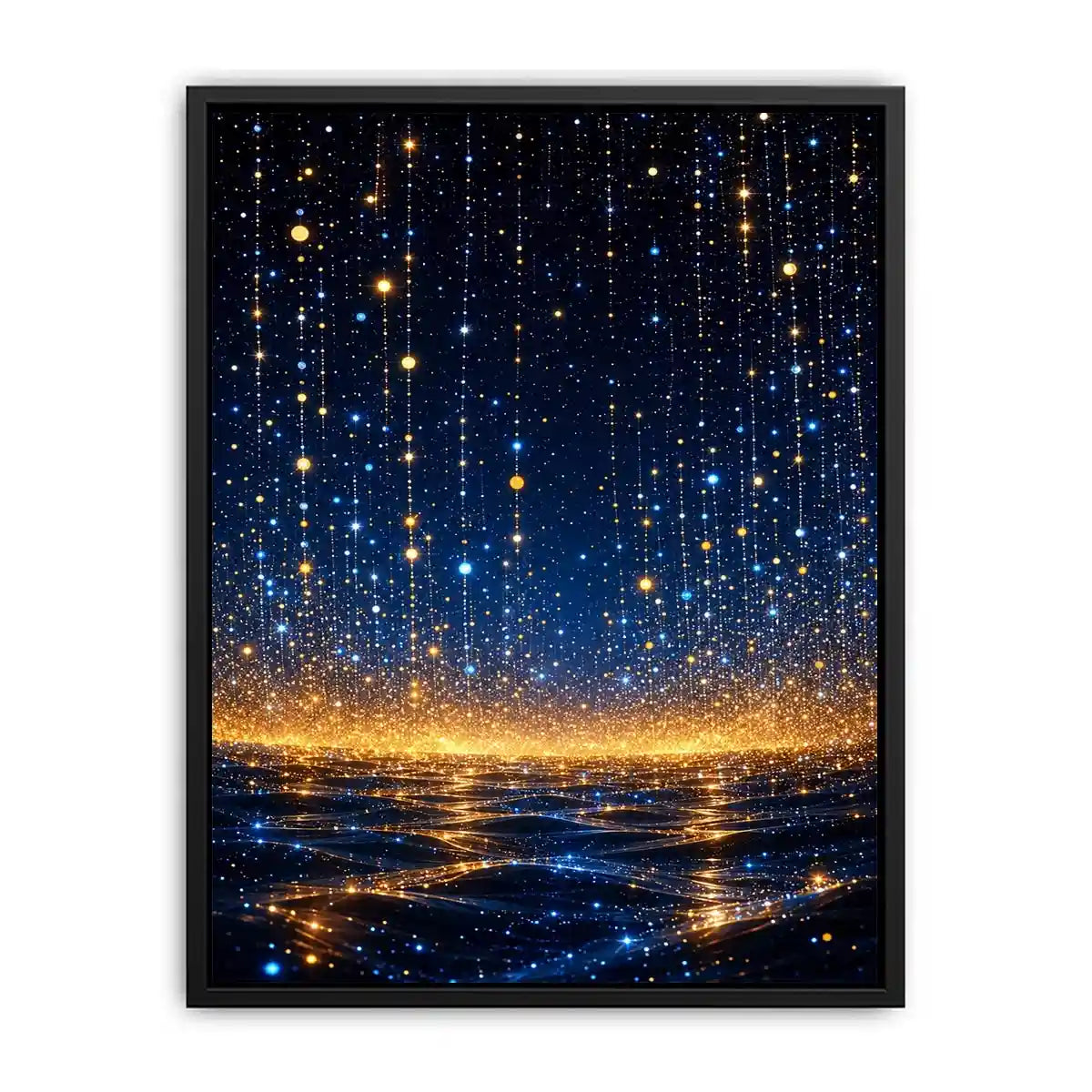 Vertical blue and gold abstract light canvas for modern bedroom decor.