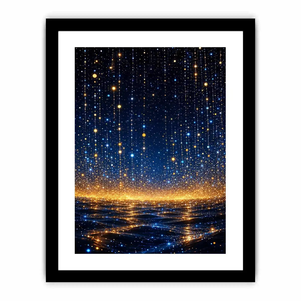 Vertical blue and gold abstract light canvas for modern bedroom decor.