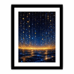 Vertical blue and gold abstract light canvas for modern bedroom decor.