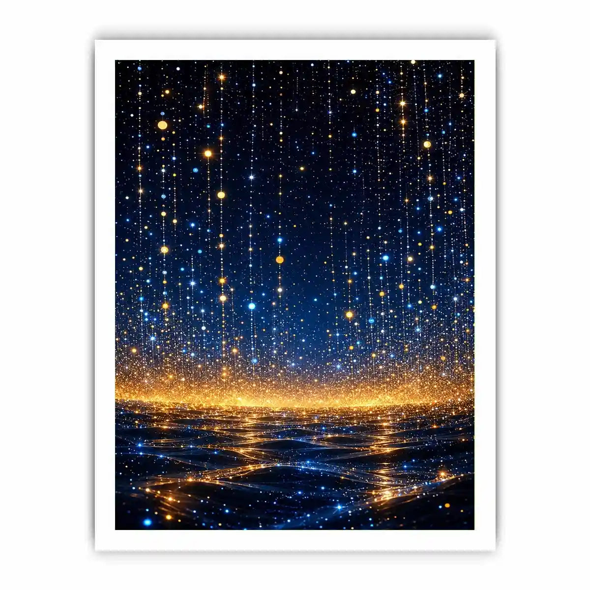 Vertical blue and gold abstract light canvas for modern bedroom decor.