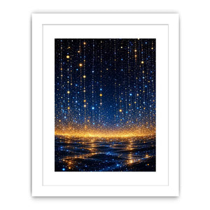 Vertical blue and gold abstract light canvas for modern bedroom decor.