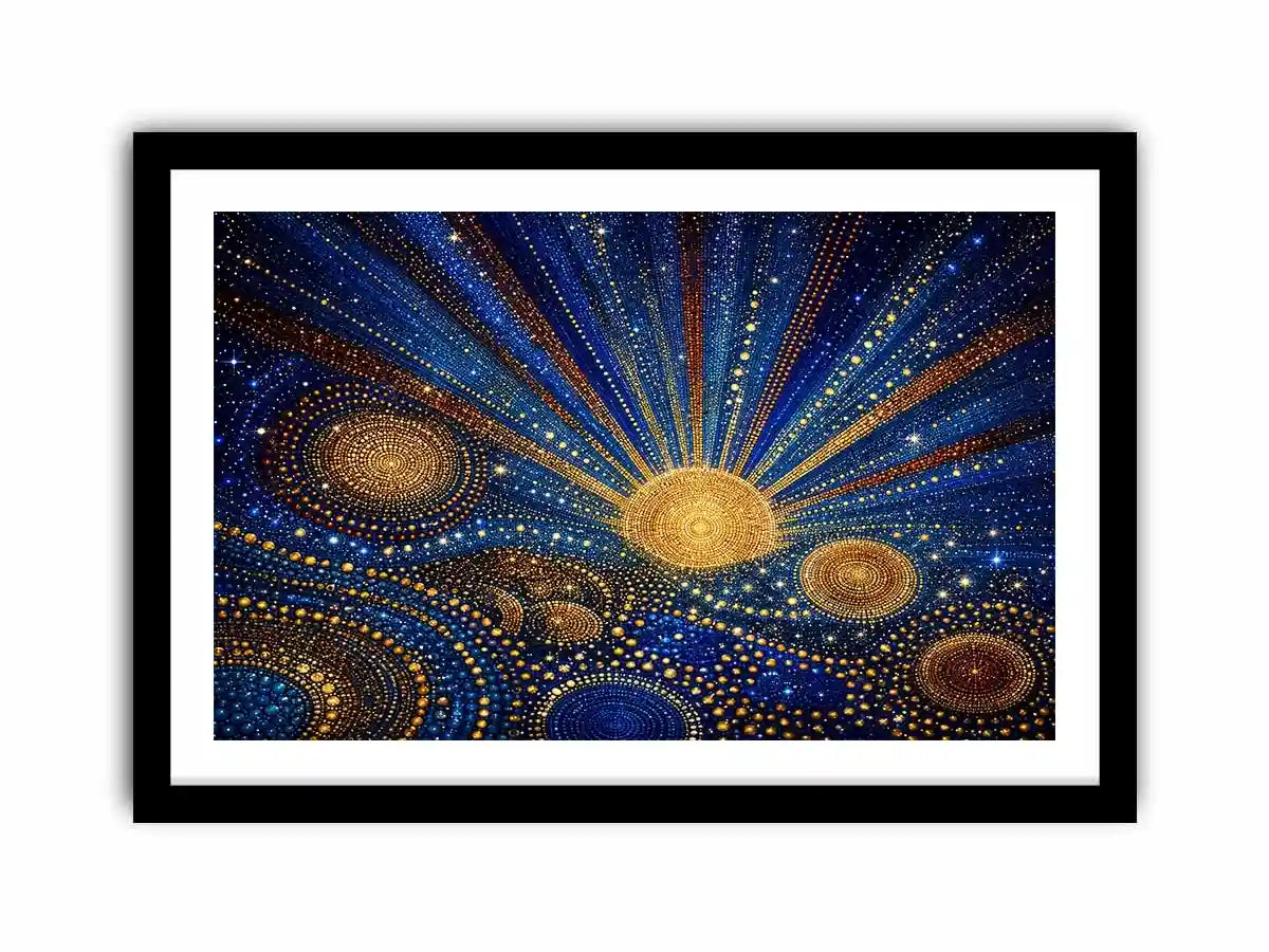 Blue and gold galaxy mosaic canvas art for modern living room decor.
