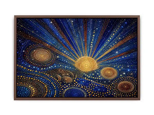 Blue and gold galaxy mosaic canvas art for modern living room decor.