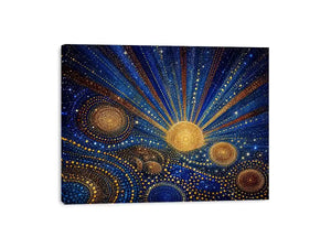 Blue and gold galaxy mosaic canvas art for modern living room decor.