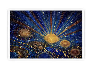 Blue and gold galaxy mosaic canvas art for modern living room decor.