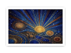 Blue and gold galaxy mosaic canvas art for modern living room decor.