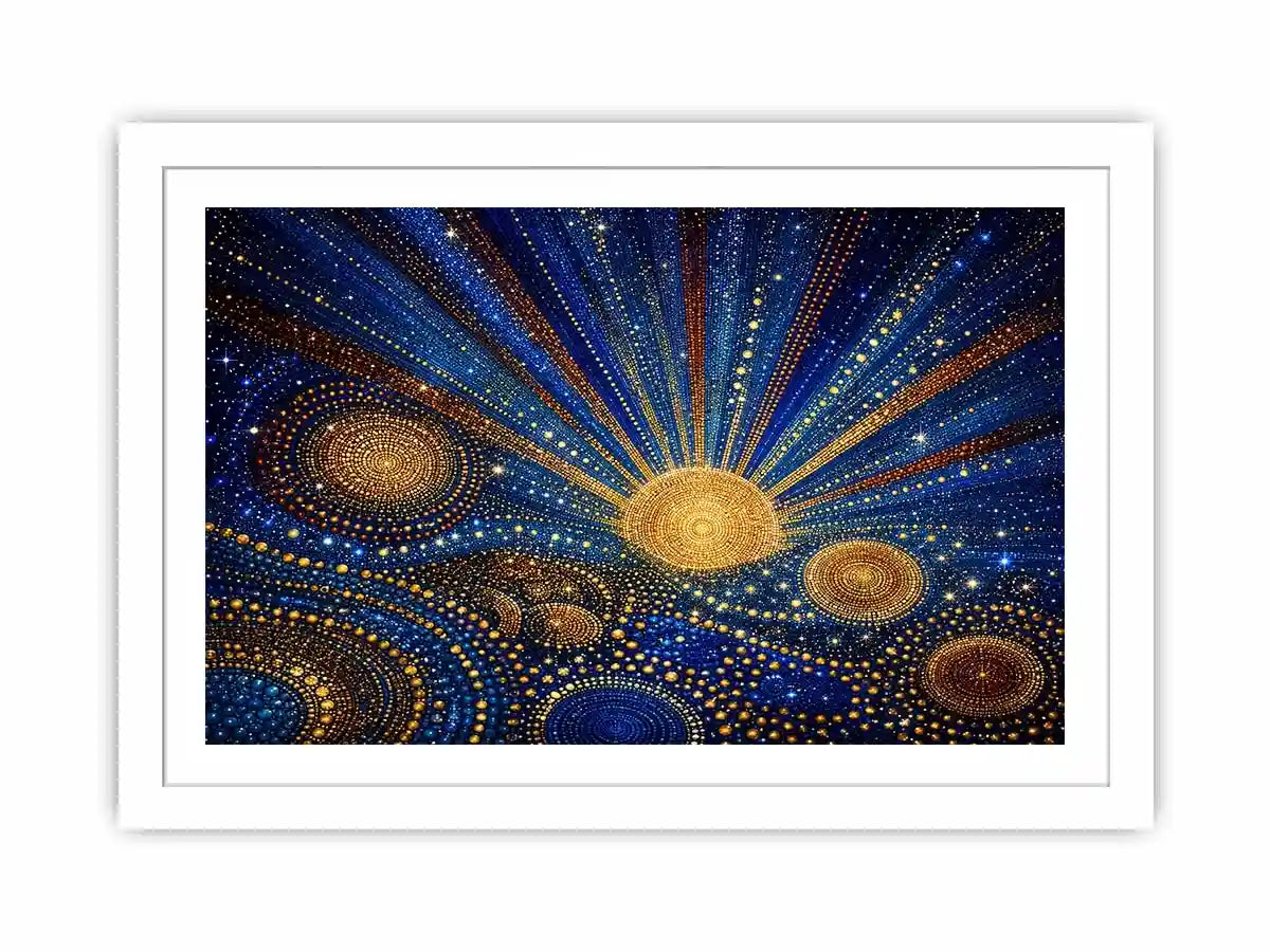 Blue and gold galaxy mosaic canvas art for modern living room decor.
