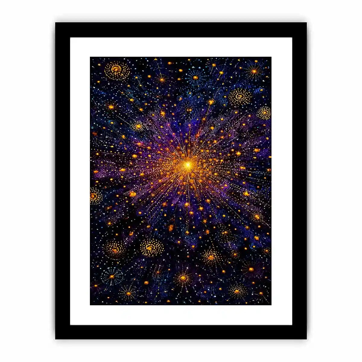 Abstract cosmic gold and purple canvas art for modern living room decor.