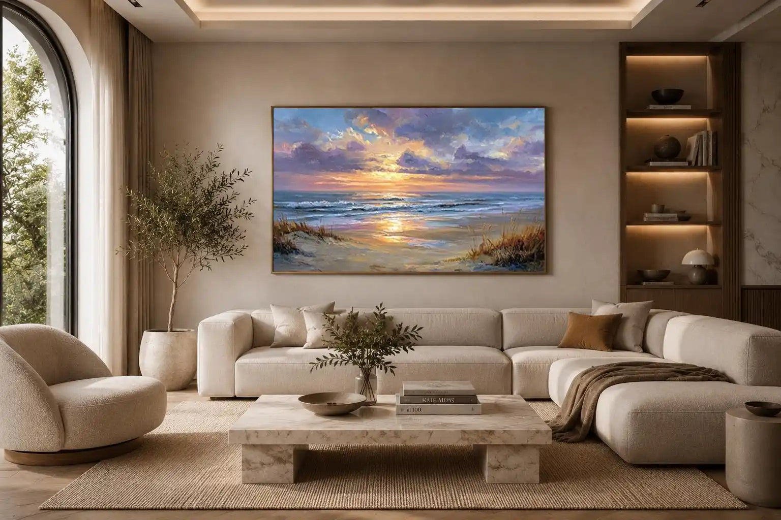 Aerial beach photography canvas print with turquoise waves for coastal living room decor.