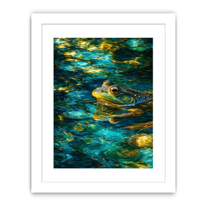 Dreamy teal and gold frog canvas art for modern living room decor.