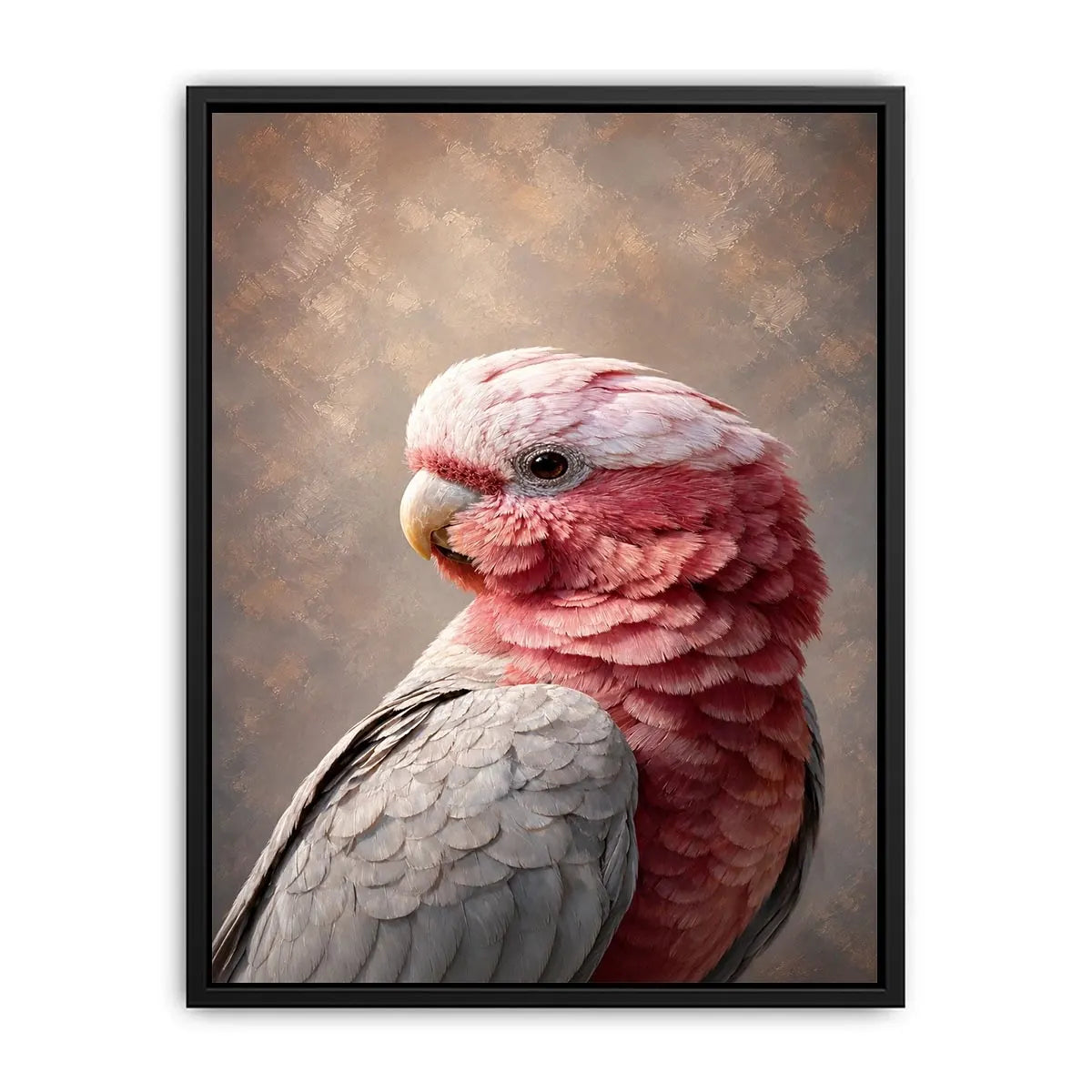 Soft pink cockatoo canvas art for elegant bedroom and living room decor.