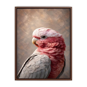 Soft pink cockatoo canvas art for elegant bedroom and living room decor.