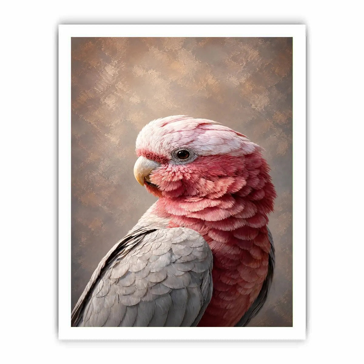 Soft pink cockatoo canvas art for elegant bedroom and living room decor.