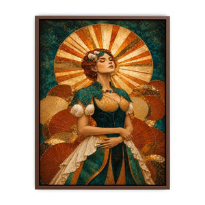 Art deco woman canvas wall art in teal and gold for luxury decor.
