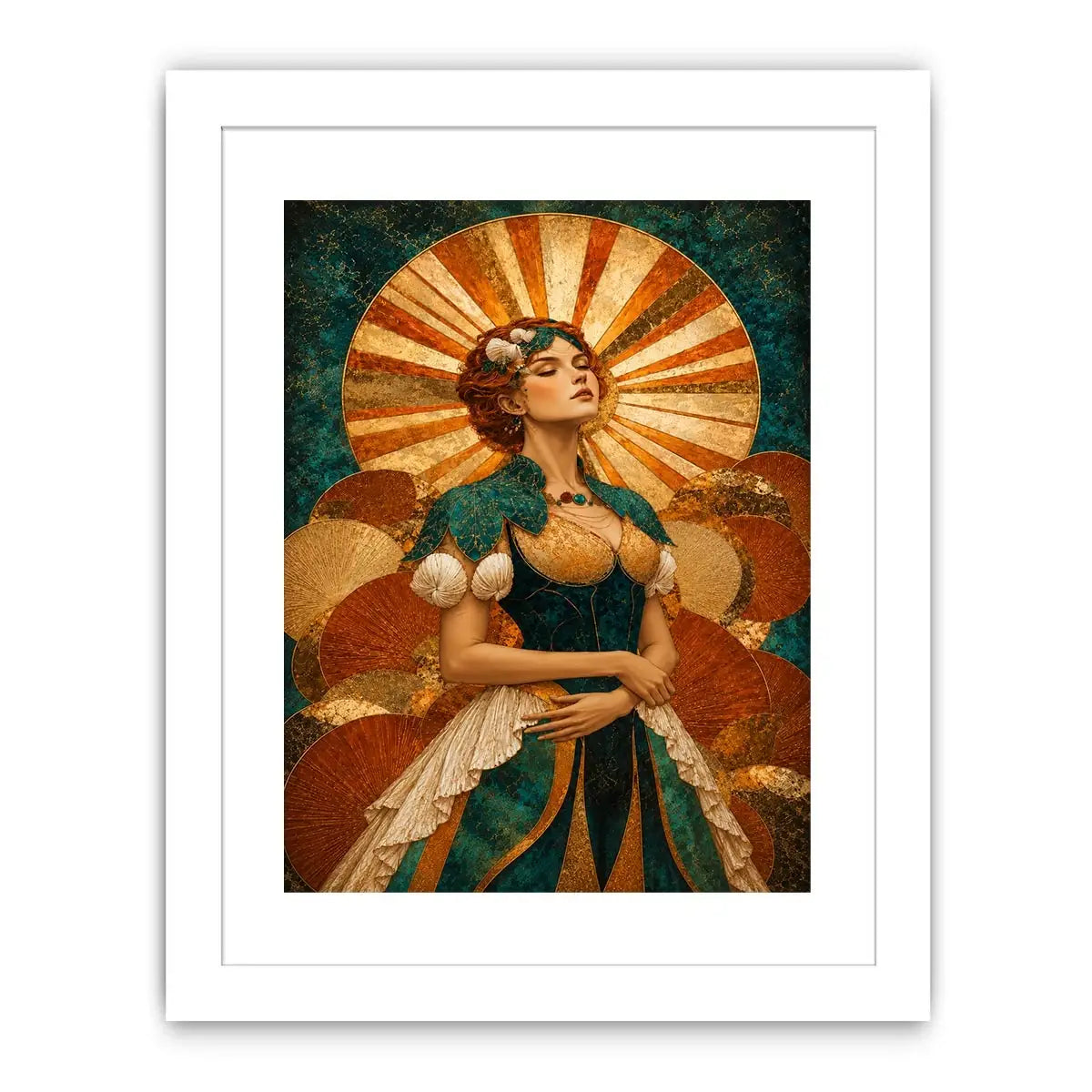 Art deco woman canvas wall art in teal and gold for luxury decor.
