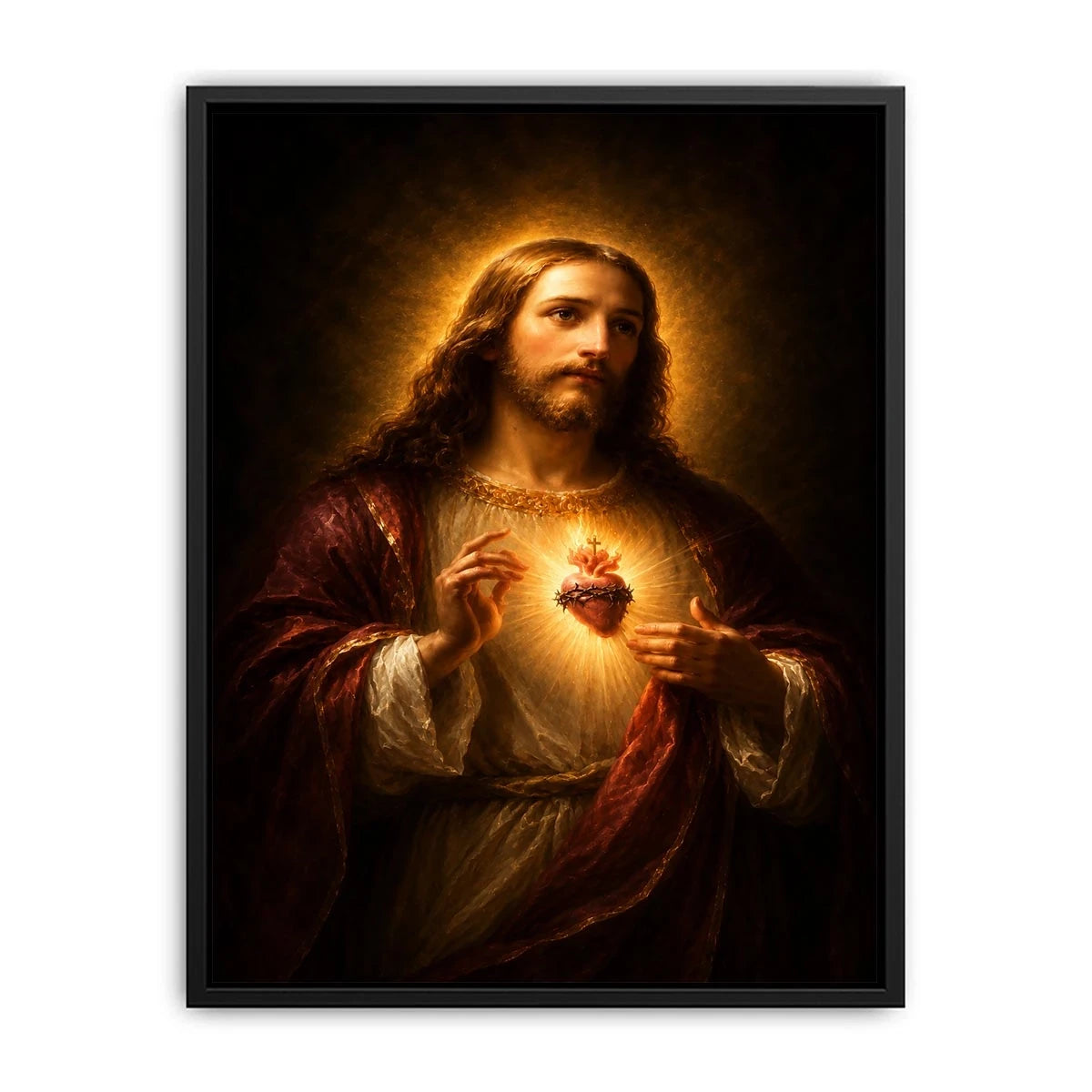 Classic sacred heart Jesus portrait canvas art for bedroom decor.