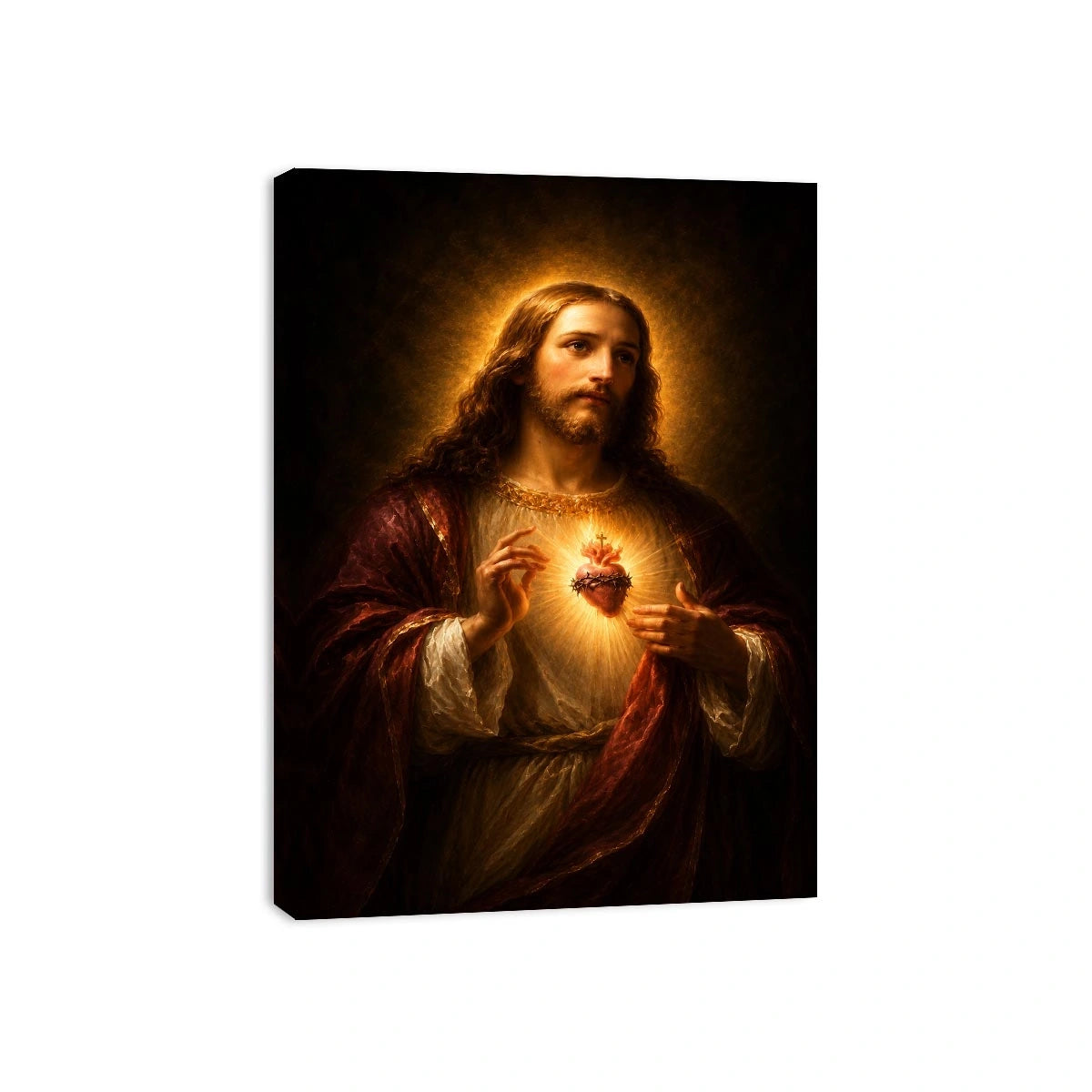 Classic sacred heart Jesus portrait canvas art for bedroom decor.