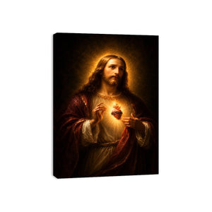 Classic sacred heart Jesus portrait canvas art for bedroom decor.