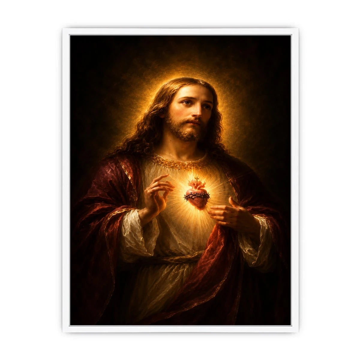 Classic sacred heart Jesus portrait canvas art for bedroom decor.